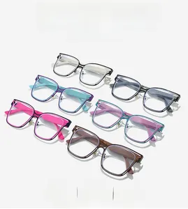 Detailed view of square anti-blue light glasses frames in six assorted fashion colors