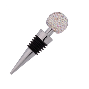Detailed view of zinc alloy wine stopper with sparkling crystal ball and rubber seals