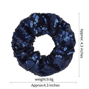 Dark blue sequined elastic hair scrunchie 4.3 inches wide and 9.6g weight for women