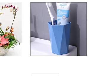 Detailed view of blue-purple wheat straw toothbrush cup with geometric diamond facet design