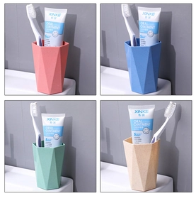 Diamond pattern wheat straw wash cups in pink, blue, green, and beige color options