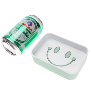 Green smiley face double layer draining soap dish box with white plastic inner tray