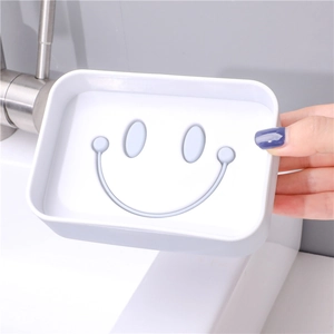Minimalist smiley face double-layer draining soap dish holder for bathroom counters