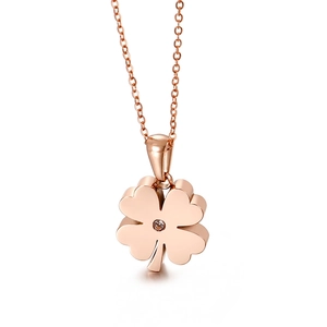 Four Leaf Clover Pendant Necklace Titanium Steel Zircon Minimalist Elegant Fashion Jewelry Women