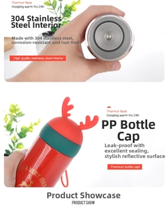 Detail of 304 stainless steel interior and reindeer horn lid on Christmas thermos