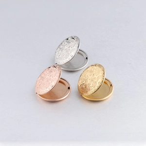 Mirror polished stainless steel locket pendants with vintage floral relief in three colors