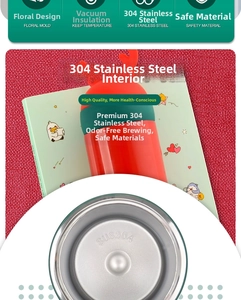 Detail view of SUS304 stainless steel interior and red reindeer silicone horn lid