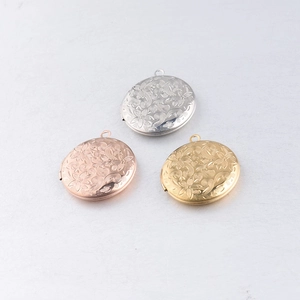 Mirror polished 316L stainless steel oval locket pendants with vintage floral engraving