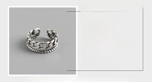 Detail view of S925 sterling silver double layer chain and rope ring with 8mm width