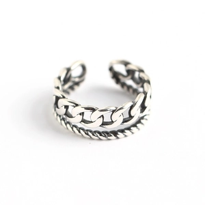 Minimalist S925 sterling silver double layer tank chain and twisted rope open ring