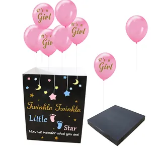 Boîte surprise pour fête de révélation de sexe avec motif d'étoiles et ballon rose It's a Girl