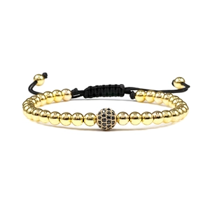 Fashionable braided zircon bead bracelet with gold spherical beads and adjustable cord