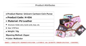 Detailed size specifications of the PU leather unicorn coin purse with zipper closure