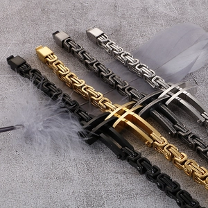 Classic Byzantine stainless steel bracelets in black, gold, silver, and gunmetal finishes
