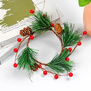 Artificial Christmas Wreath Candle Ring With Natural Pine Cones PE Pine Needles And Red Berries Holiday Table Decor