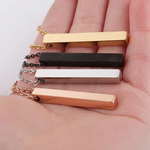 Minimalist square bar pendant necklaces in gold, black, silver, and rose gold finishes