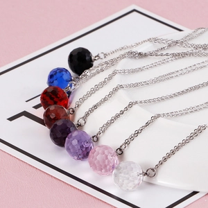 Multicolor faceted crystal ball pendant necklaces with elegant silver titanium steel chain