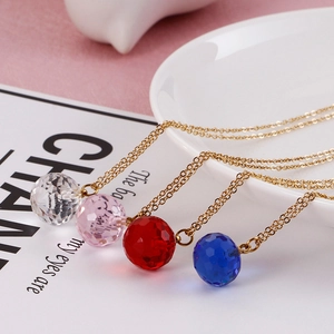 Multicolor faceted crystal ball necklaces on gold titanium steel chains for women