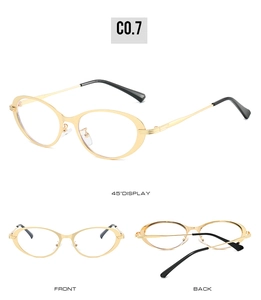 Multi-angle views of elegant oval metal glasses frames with black temple tips