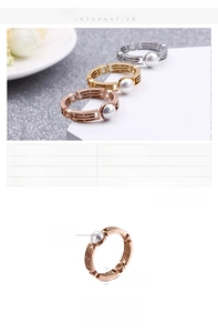Detail showing 3.8mm width of 18k gold plated stainless steel pearl ring set