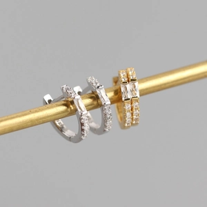 S925 Sterlingsilber Creolen mit rechteckigen Steinen in Silber und Gold Ausführungen