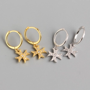 925 Sterling Silver Cross Huggie Hoop Earrings Cubic Zirconia Dangle Light Luxury Fashion Jewelry Women