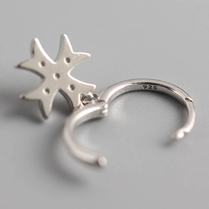 Sterling silver hoop earring with Maltese cross pendant and 925 authenticity stamp