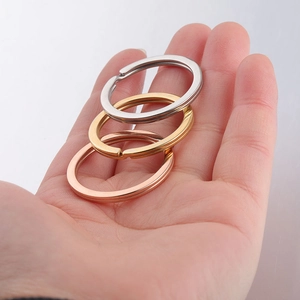 Polished stainless steel key rings in silver, gold, and rose gold finishes held in hand