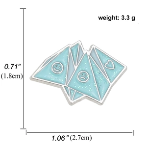 Light blue geometric cat pin with glitter enamel and emoji icons, size 2.7cm by 1.8cm