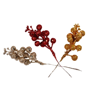 Glitter Christmas berry stems in red, gold and champagne for festive DIY wreaths decor