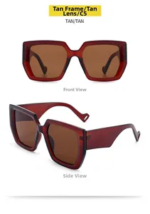 Macro view of vintage tea-colored square thick frame sunglasses with brown lenses C5