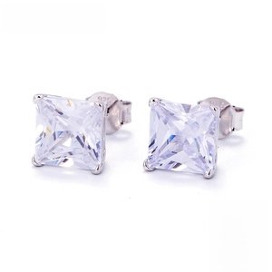 Macro detail of S925 sterling silver stamp on the backing of square cubic zirconia earrings