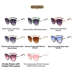 Cat eye sunglasses collection with metal ring temple detail in eight assorted colors