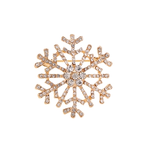 Elegant gold-tone snowflake brooch pin with sparkling crystal rhinestones accessory