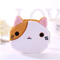 Cute white and orange cartoon cat plush coin purse with zipper for students and women