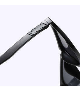 Close-up of durable reinforced hinges and matte black frame on polarized sport sunglasses