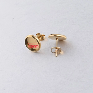 Macro shot of 10mm gold stainless steel round stud earring base with butterfly backing