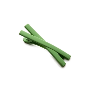 Minimalist green matte hair clip with a simple cross design on white background