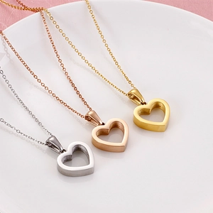 Three-color 18k gold plated stainless steel hollow heart pendant necklaces set