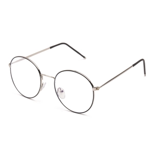 Classic round metal anti-blue light glasses with silver frames and black rim accents