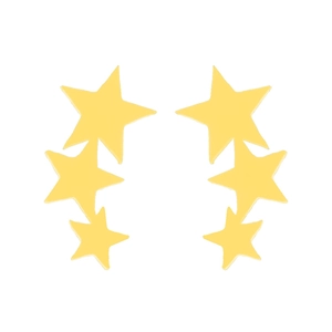 Detailed view of three curved gold star stud earrings in minimalist stainless steel