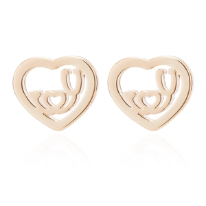 Minimalist gold heart stud earrings with hollow design and high-polished metallic finish