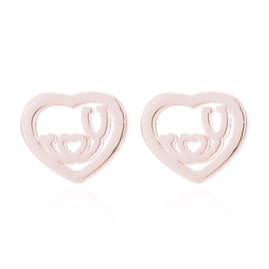 Minimalist rose gold stainless steel heart stethoscope stud earrings set on white background