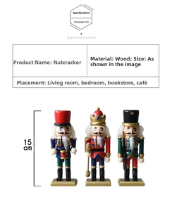 Three-piece 15cm wooden Nutcracker soldiers set in red, green, and gold for holiday decor