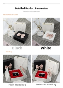 Preserved rose jewelry gift box with ribbon bow and matching shopping bag detail