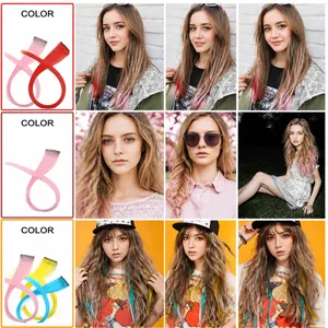 Colorful clip-in hair extensions for women with long straight synthetic hair strands
