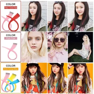 Colorful clip-in hair extensions for women with long straight synthetic hair strands