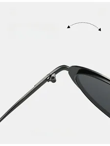 Detail of durable metal texture hinge on oval sunglasses after thousand-fold testing