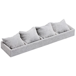 Gray ice velvet watch display tray with four slots and pillows for jewelry storage