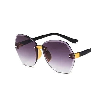 Fashionable rimless polygon sunglasses for kids with purple gradient lenses and gold bridge